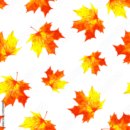 Seamless pattern with autumn leaves. Watercolor illustration