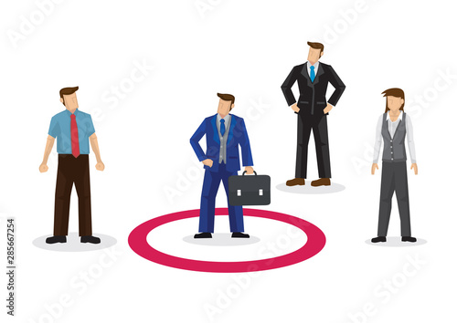 Businessman in a red social circle. Concept of social circle, isolation and networking. Isolated vector illustration.