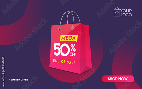 50 percent off Shopping bag Mega Discount sale Colorful minimal gradient vector illustration banner