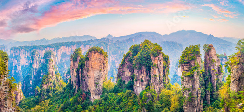 Landscape of Zhangjiajie. Taken from Yellow Stone Village (Huangshizhai). Located in Wulingyuan Scenic and Historic Interest Area which was designated a UNESCO World Heritage Site in china.