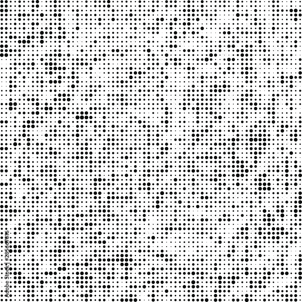 Abstract halftone texture. Chaotic background of black dots on white