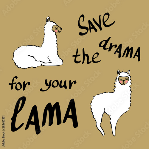 Cool hand drawn lamas with lettering