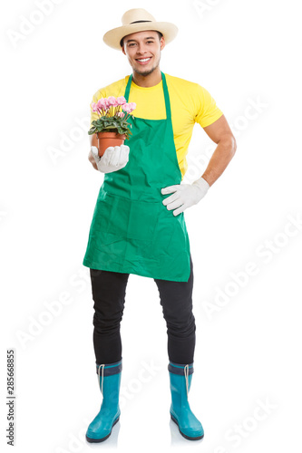 Gardener gardner flower gardening garden occupation full body portrait isolated on white photo