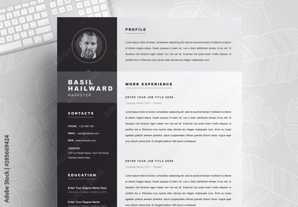 Resume and Cover Letter Layout with Black Sidebar Element Stock