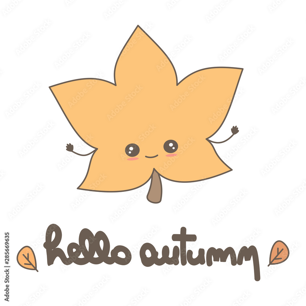 cute hand drawn lettering hello autumn calligraphy vector card with fall cartoon character leaf cute hand drawn lettering hello autumn calligraphy vector card with fall cartoon character leaf