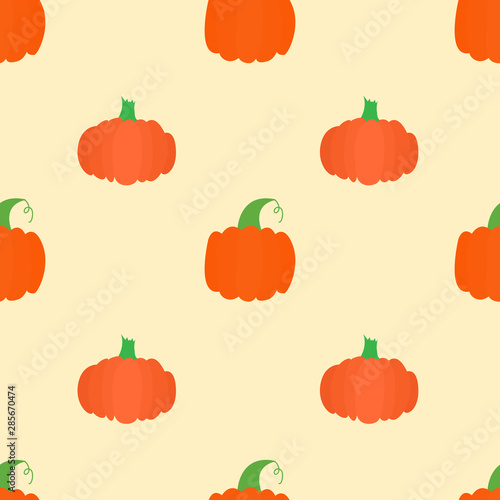 Seamless pattern with bright pumpkins on yellow background. 