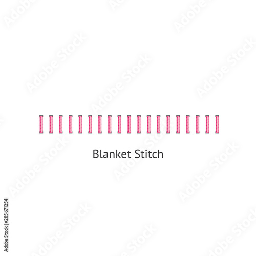 Blanket stitch - textile sewing seam in geometric row for embroidery themed border or pattern