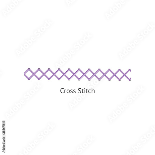 Cross stitch, type of sewing and embroidery on the fabric thread.