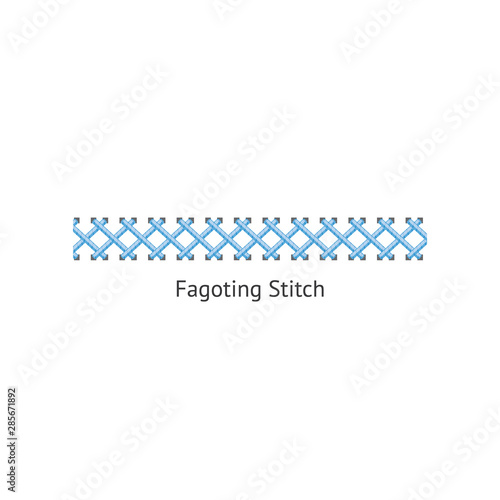 Blue fagoting stitch for textile sewing and embroidery