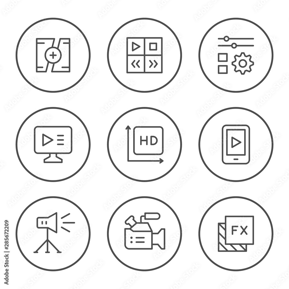 Set round line icons of video Set round line icons of video