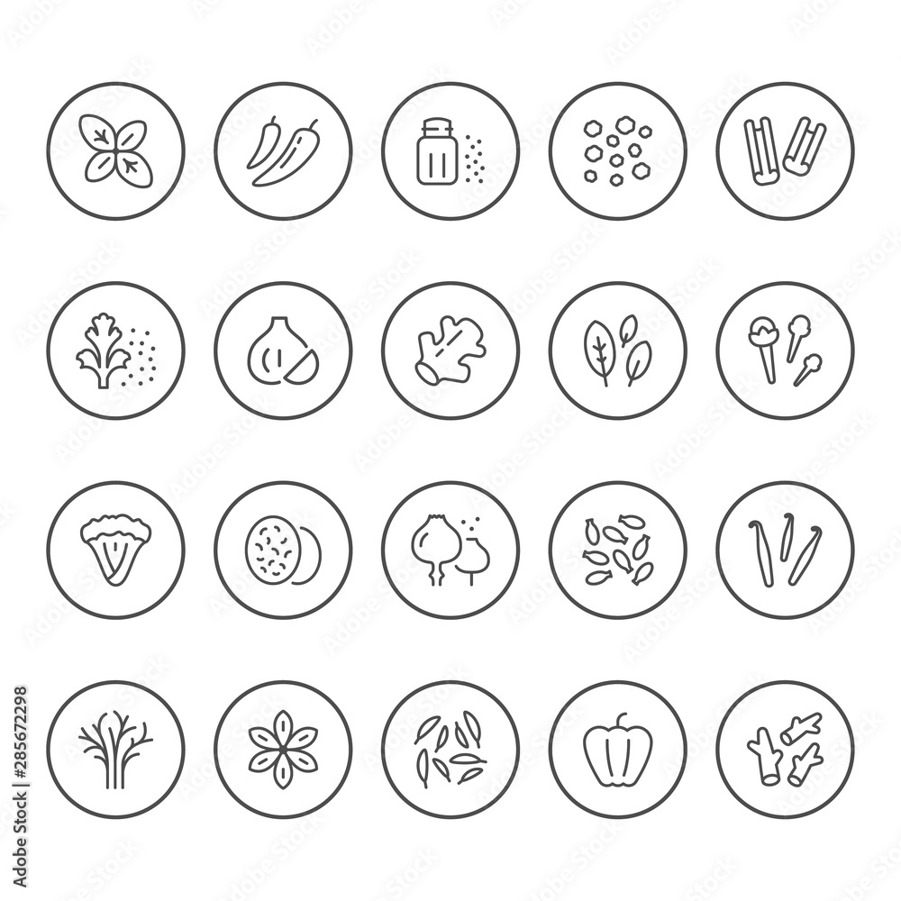 Set round line icons of seasoning Set round line icons of seasoning
