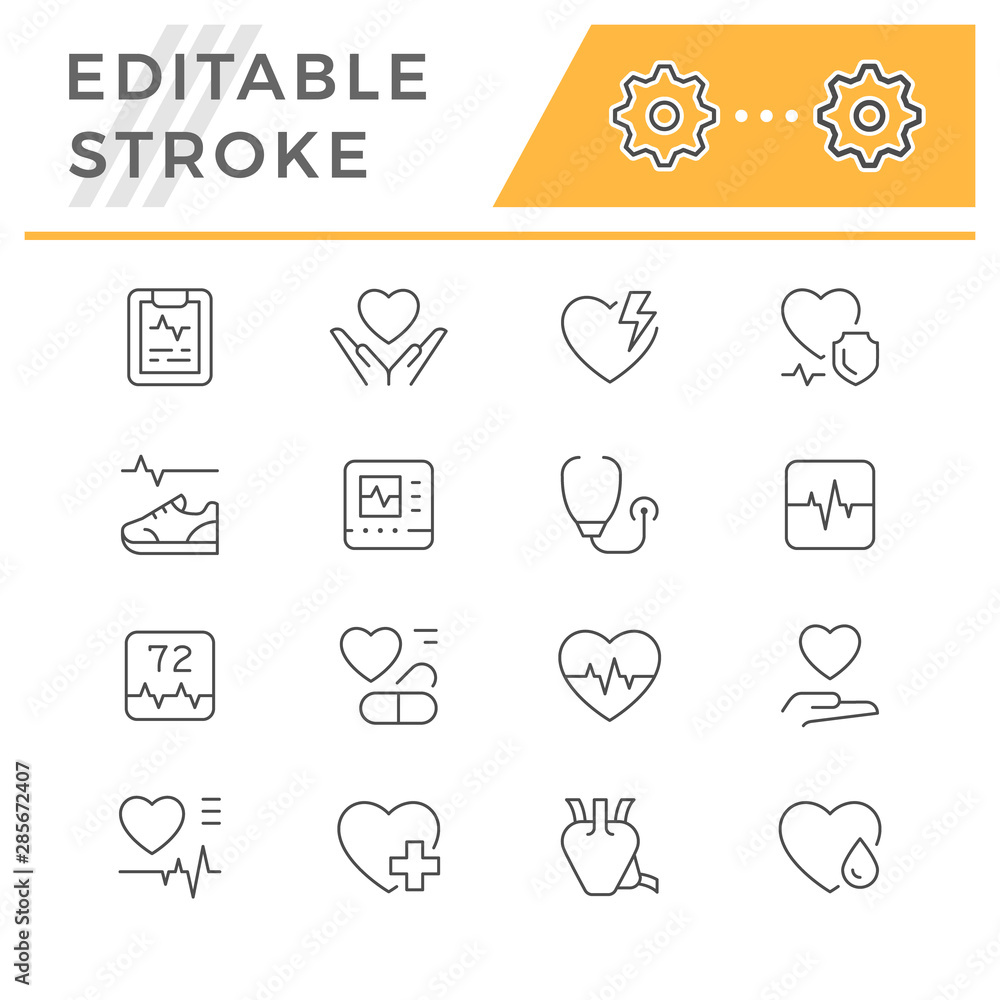 Set editable stroke line icons of heart Set editable stroke line icons of heart
