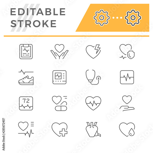 Set editable stroke line icons of heart