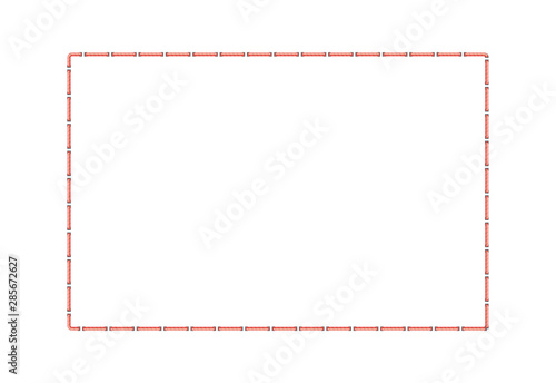 Stitched square border or sewing seams frame the vector illustration isolated.