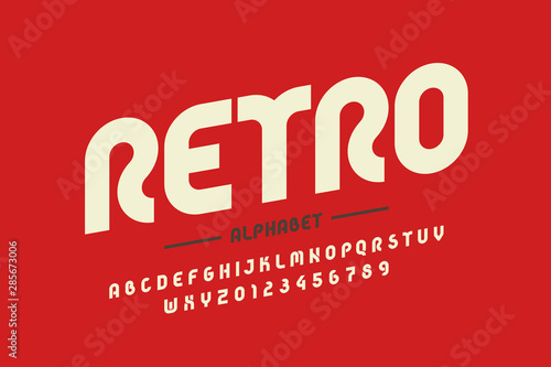 Retro style font design, eighties inspired alphabet letters and numbers