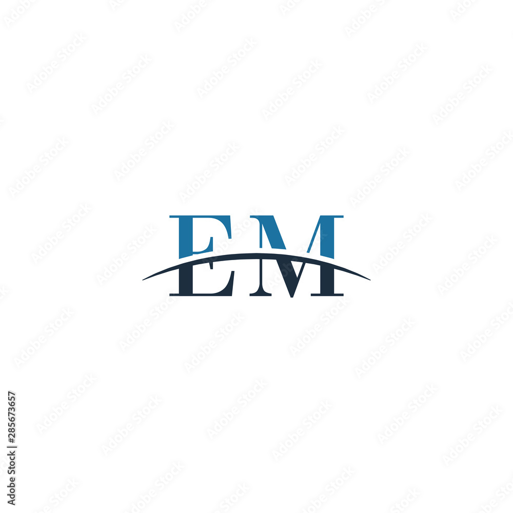 Fototapeta premium Initial letter EM, overlapping movement swoosh horizon logo company design inspiration in blue and gray color vector