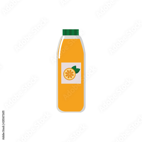 Orange juice bottle with fresh fruit label filled with colorful healthy beverage