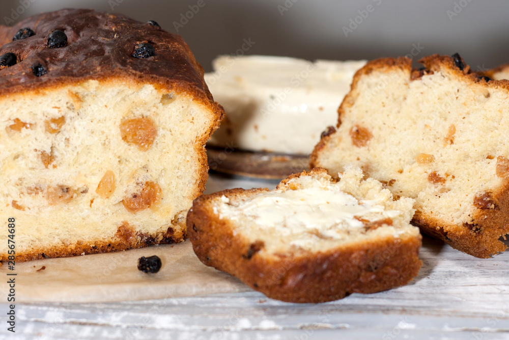 Barmbrack or bairin breac is a traditional Irish sweet yeast bread with grapes and raisins, often eaten with afternoon tea butter and traditionally served on Halloween.