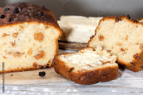 Barmbrack or bairin breac is a traditional Irish sweet yeast bread with grapes and raisins  often eaten with afternoon tea butter and traditionally served on Halloween.