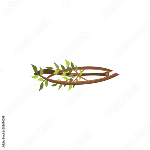 Firewood branches with tree leaves isolated on white background
