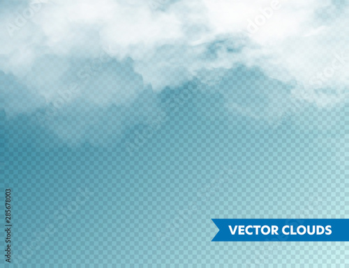 Realistic Clouds. Isolated Cloud on Blue Transparent Background. Sky Panorama. Vector Design Element.