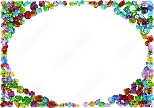 Oval frame made of multi colored gemstones on white background