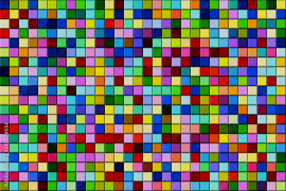 Fototapeta premium Randomly colored grid of glossy square tiles