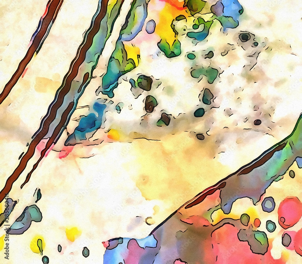 Fototapeta premium Abstract watercolor texture background. Colorful paint splashes and cartoon design.