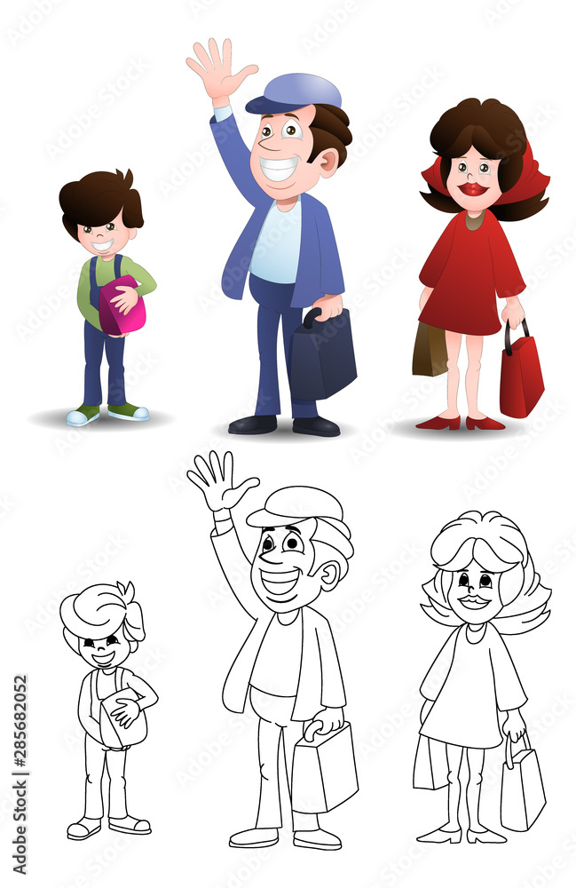 family going to take a plane while carry a travel bag on isolated white background family going to take a plane while carry a travel bag on isolated white background