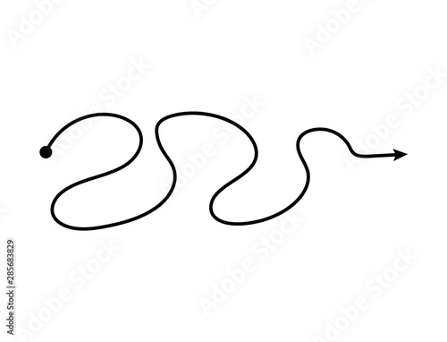 Fototapeta Naklejka Na Ścianę i Meble -  Chaotic tangled black arrow line of confused process vector illustration isolated.