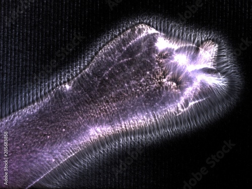 3D-Illustration of a glowing human female hand with a kirlian aura showing different symbols photo