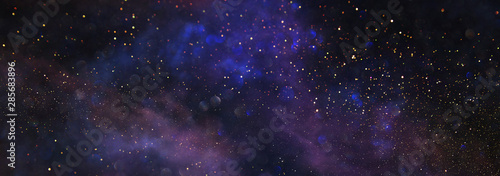 background of abstract glitter lights. blue, purple and black. de focused. banner