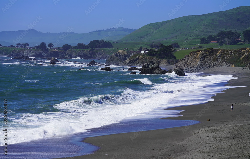 Beautiful coastline scenery and rocks on Pacific Coast, California, US
