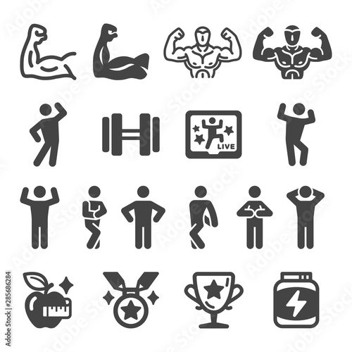 bodybuilding sport and recreation icon set,vector and illustration