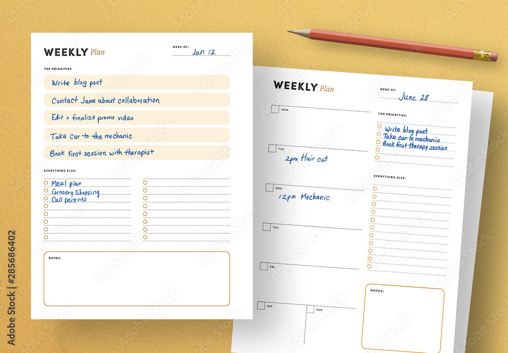 Weekly Agenda for DIY Planner with Margins Stock Template