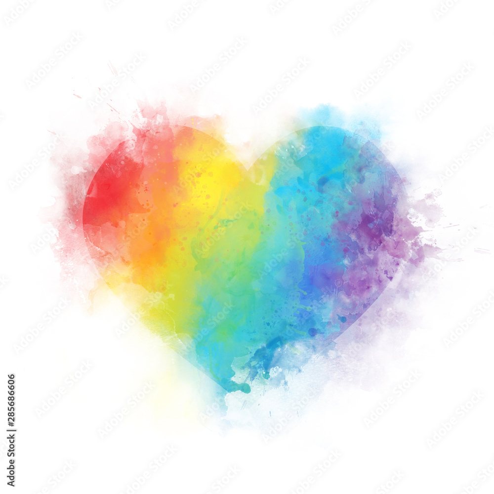 Conceptual watercolor raindow heart isolated