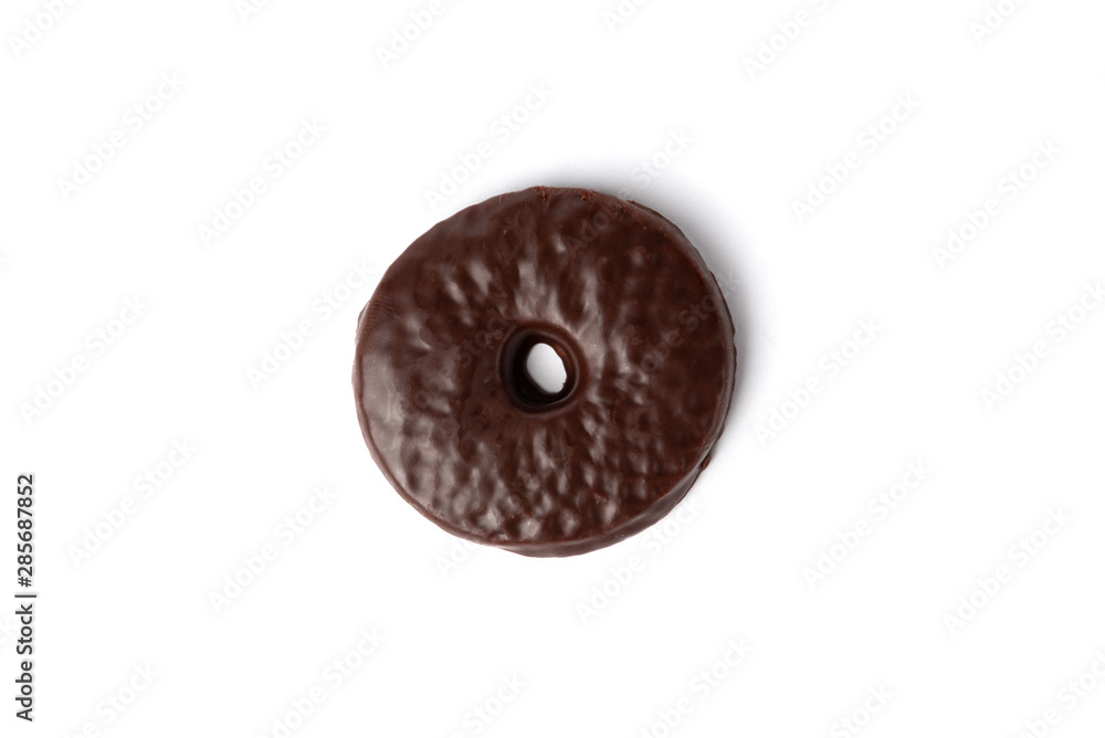 Shortbread cookies in chocolate glaze isolated on white background.