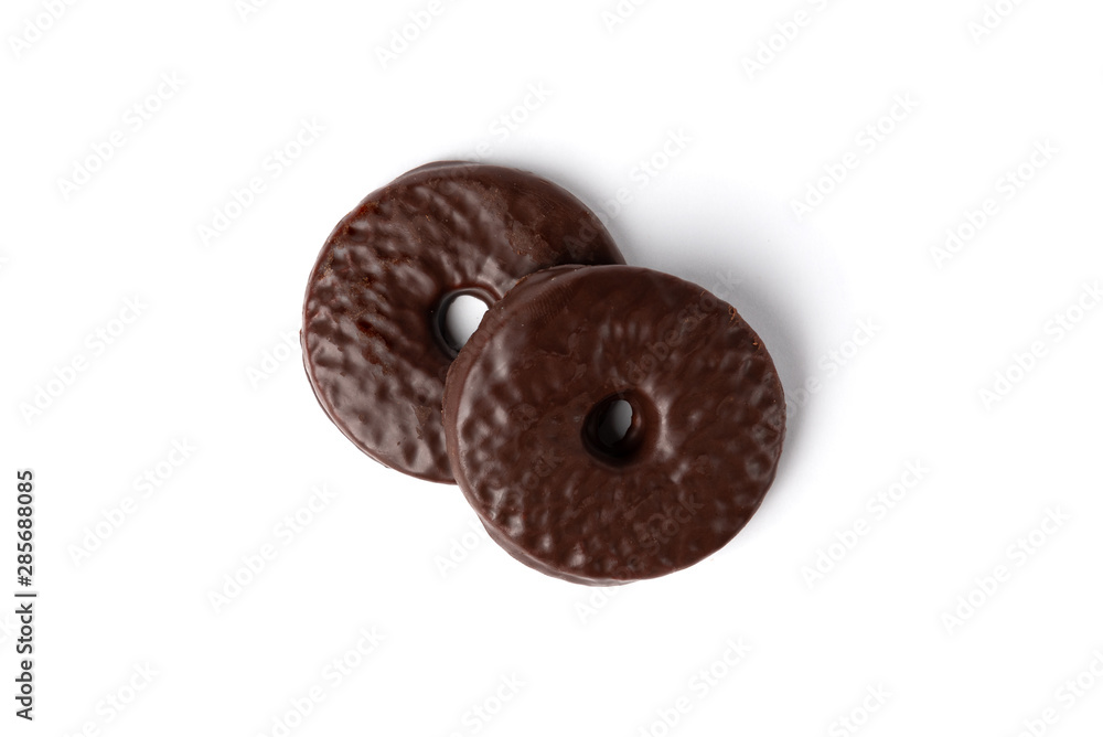 Shortbread cookies in chocolate glaze isolated on white background. Shortbread cookies in chocolate glaze isolated on white background.