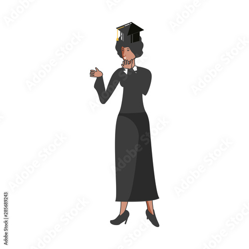 yound student afro girl graduated character
