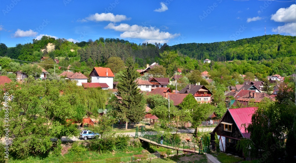 landscape with a village in Transylvania