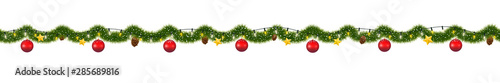 Christmas garland with lights. Seamless New Year tinsel with snow photo