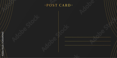 Contemporary black postcard back with gold decorations for invitations and mails.