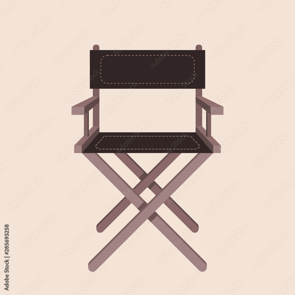 Elegant movie director's chair on the beige background. Movie industry, directing, acting, concept. Director's chair icon. Directing movie concept. Movie star chair. Vector illustration, flat style. Elegant movie director's chair on the beige background. Movie industry, directing, acting, concept. Director's chair icon. Directing movie concept. Movie star chair. Vector illustration, flat style.