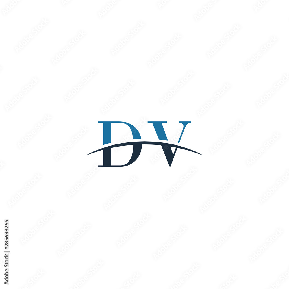 Obraz premium Initial letter DV, overlapping movement swoosh horizon logo company design inspiration in blue and gray color vector