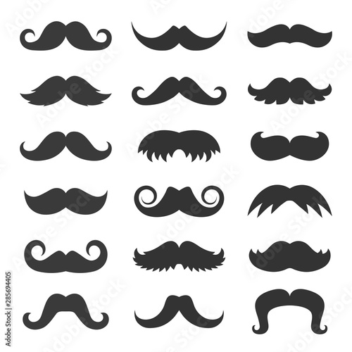 set of black mustaches vector icons isolated on white background