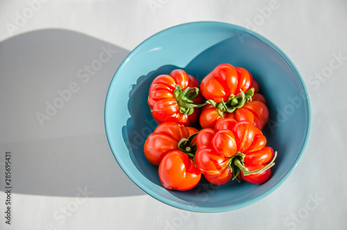 ugly tomatoes voyage in a blue plate © iloli