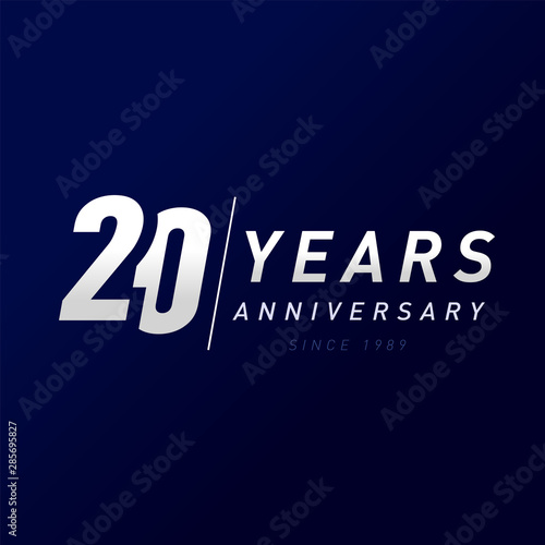 20 years anniversary vector template design illustration. 20th year anniversary silver numbers. Greetings, award, celebration. Celebrating 2 idea and sale 20% off. Awards ceremony place logotype