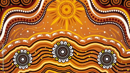 An illustration based on aboriginal style of background depicting nature.