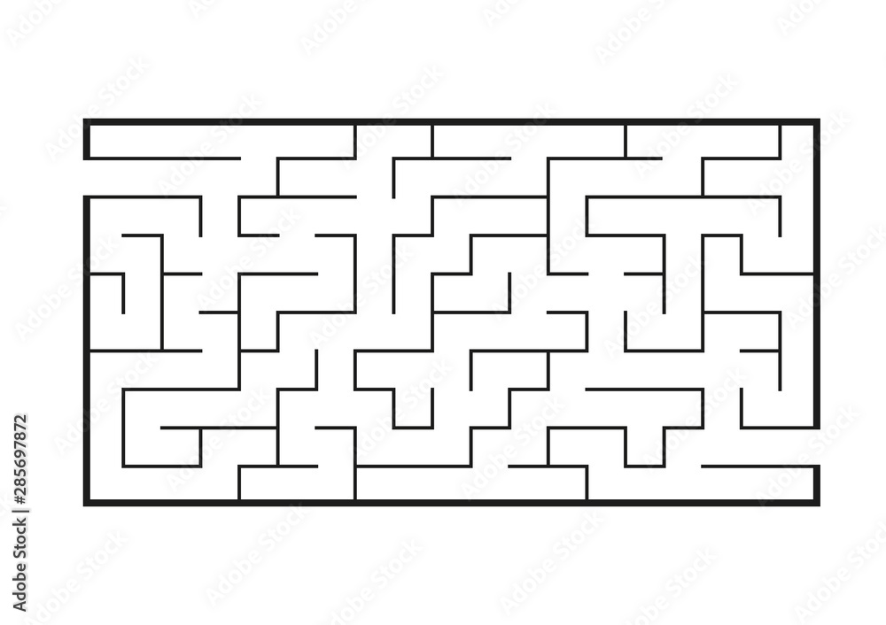Black rectangular labyrinth. Game for kids. Puzzle for children. Maze conundrum. Flat vector illustration isolated on white background. Black rectangular labyrinth. Game for kids. Puzzle for children. Maze conundrum. Flat vector illustration isolated on white background.