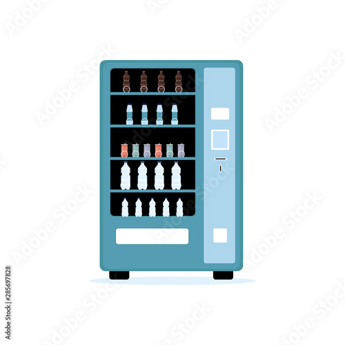 Automatic vending machine with cold drinks flat vector illustration isolated.